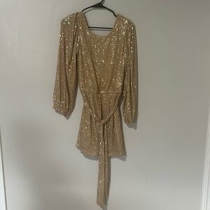FRANCESCA’s sz Small Gold Sequin Mini dress/ Full length Top w back cutout